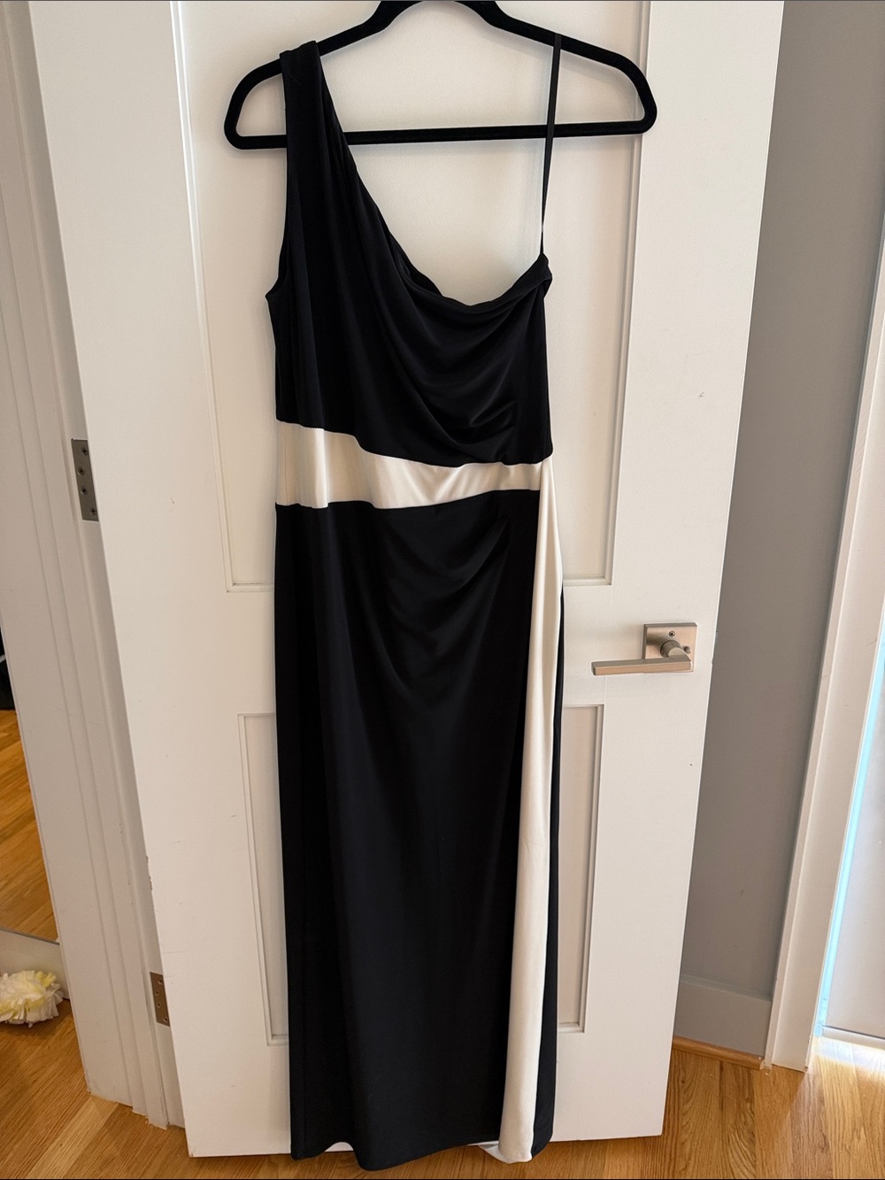 Ralph Lauren Black and Cream One-Shoulder Evening Dress